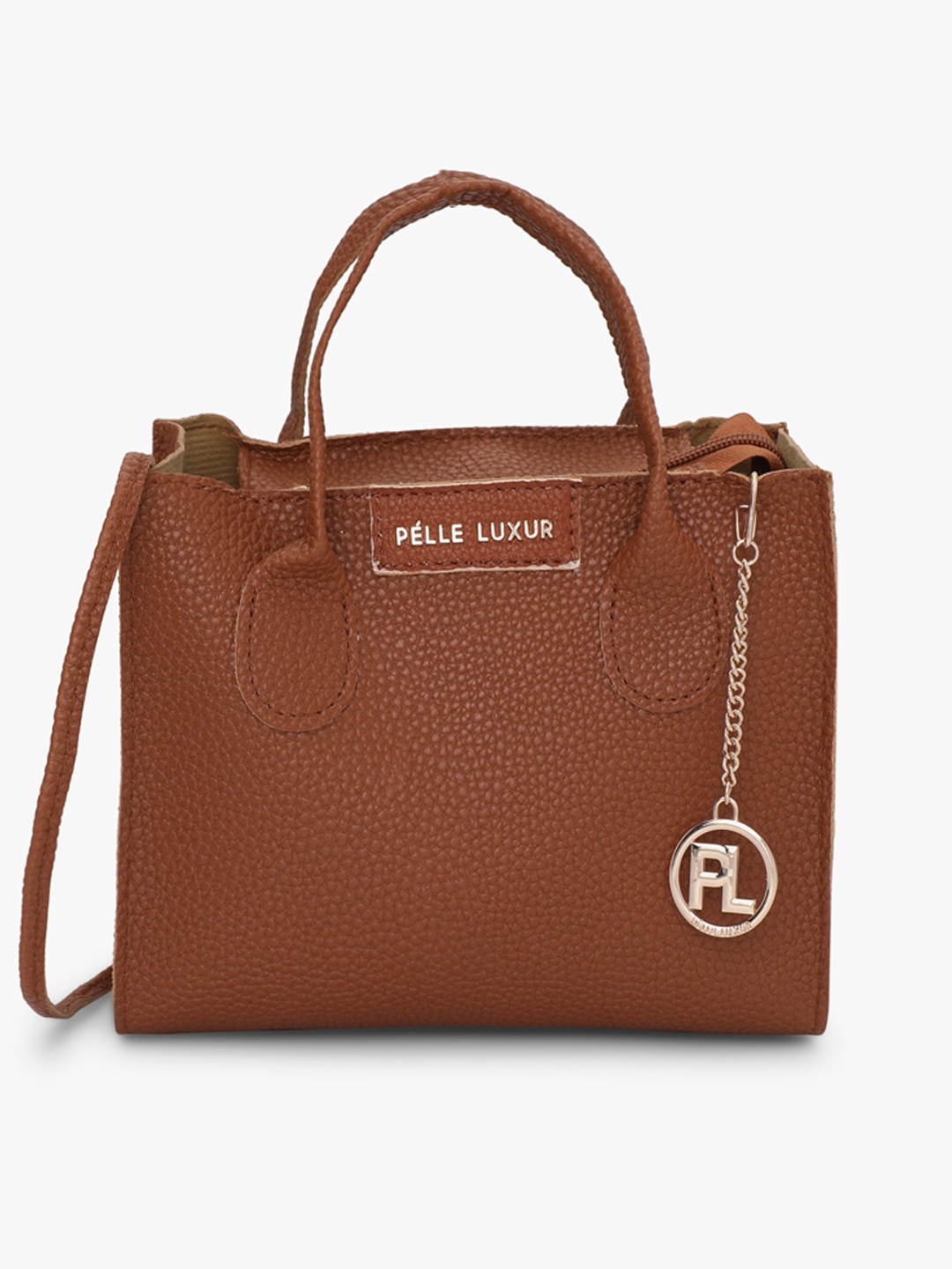 

PELLE LUXUR Textured Structured Handheld Bag, Brown