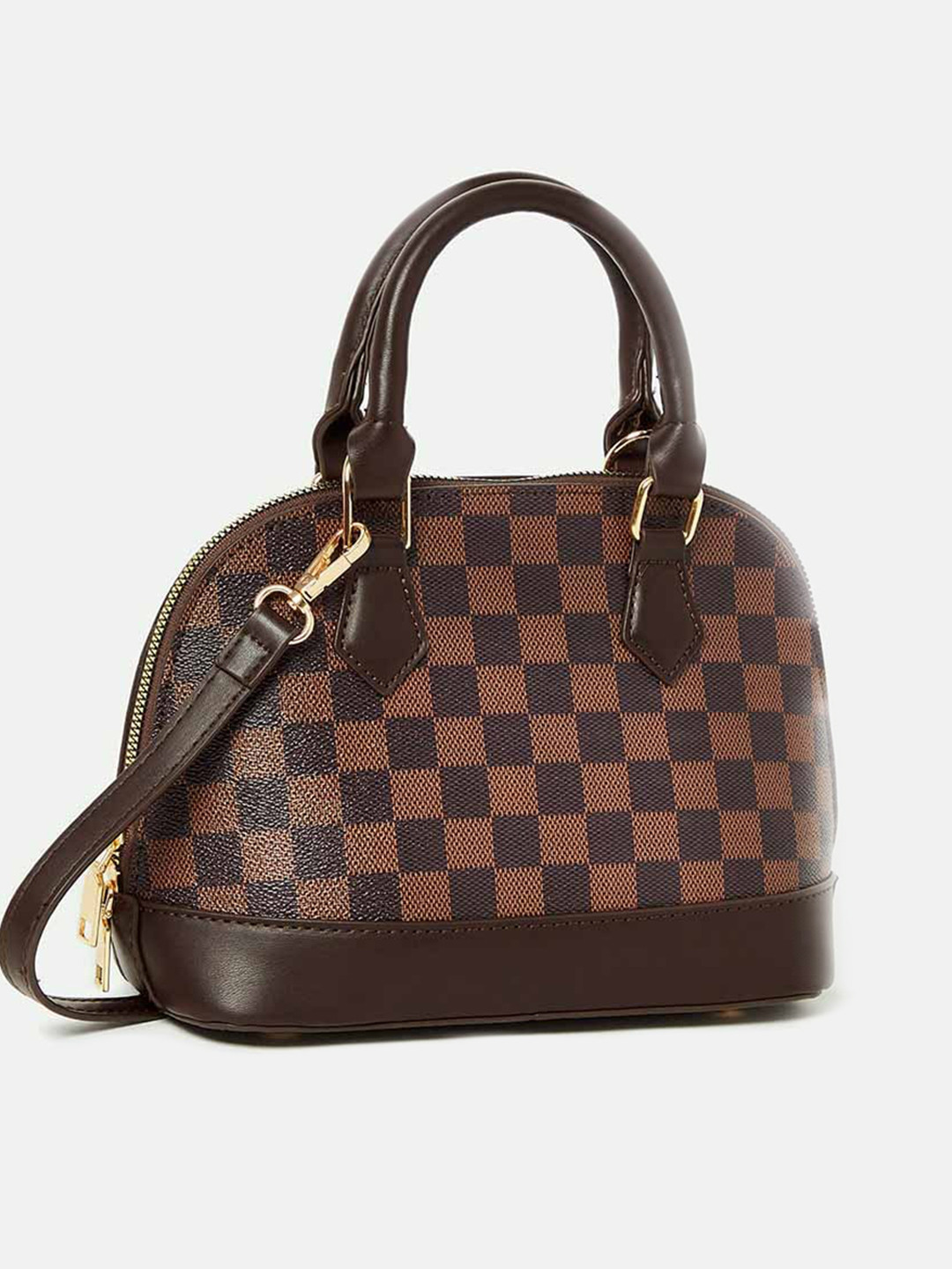 

Styli Checked Structured Handheld Bag, Brown