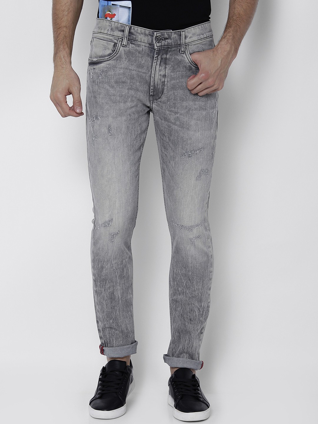 

LOCOMOTIVE Men Grey Slim Fit Mid-Rise Low Distress Stretchable Jeans
