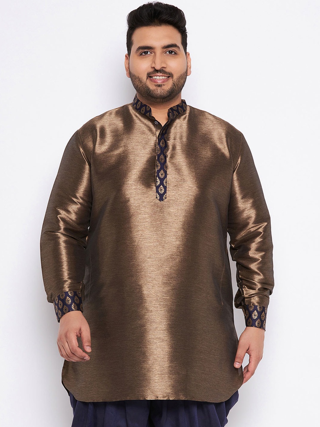 

VASTRAMAY Plus Size Mandarin Collar Straight Kurta, Bronze