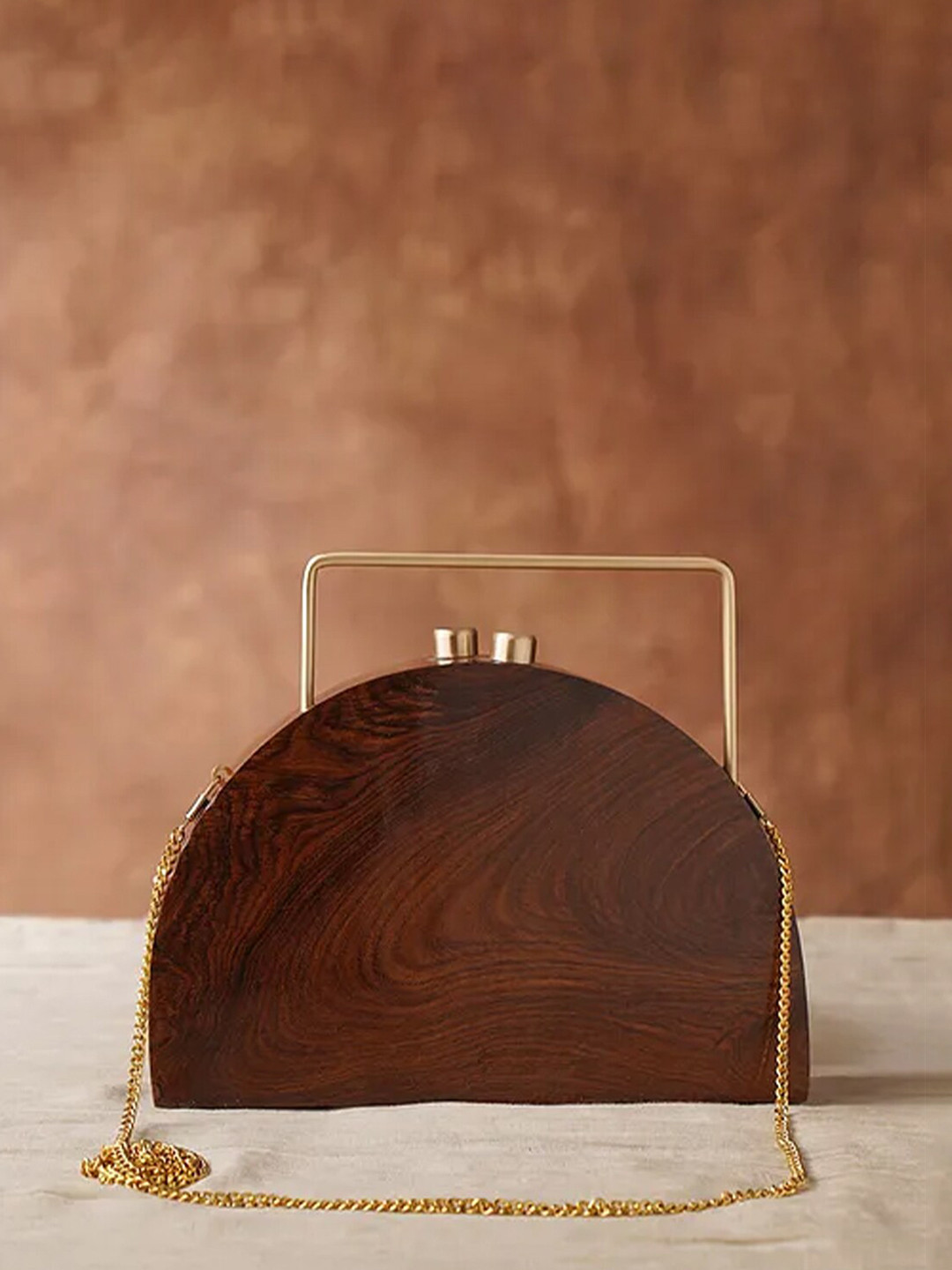 

Jalwa Art Wooden Box Clutch With Shoulder Strap, Brown