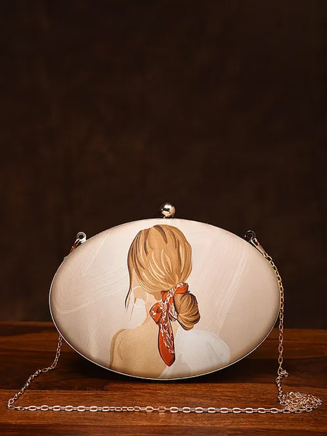 

Jalwa Art Off Printed Box Clutch With Shoulder Strap, Off white