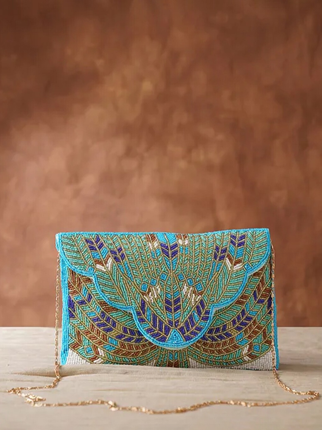

Jalwa Art Embellished Envelope Clutch With Shoulder Strap, Blue