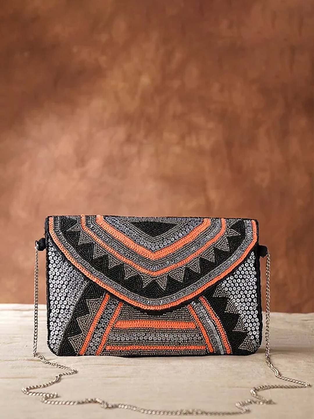

Jalwa Art Embellished Jute Envelope Clutch, Grey
