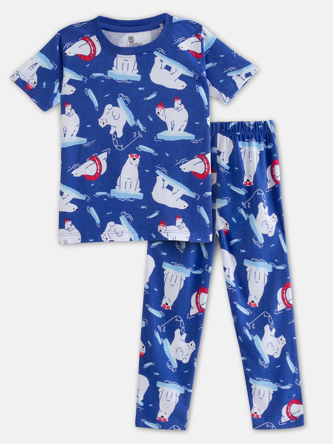 

Cuddles for Cubs Kids Printed Pure Cotton T-shirt With Pyjamas, Blue