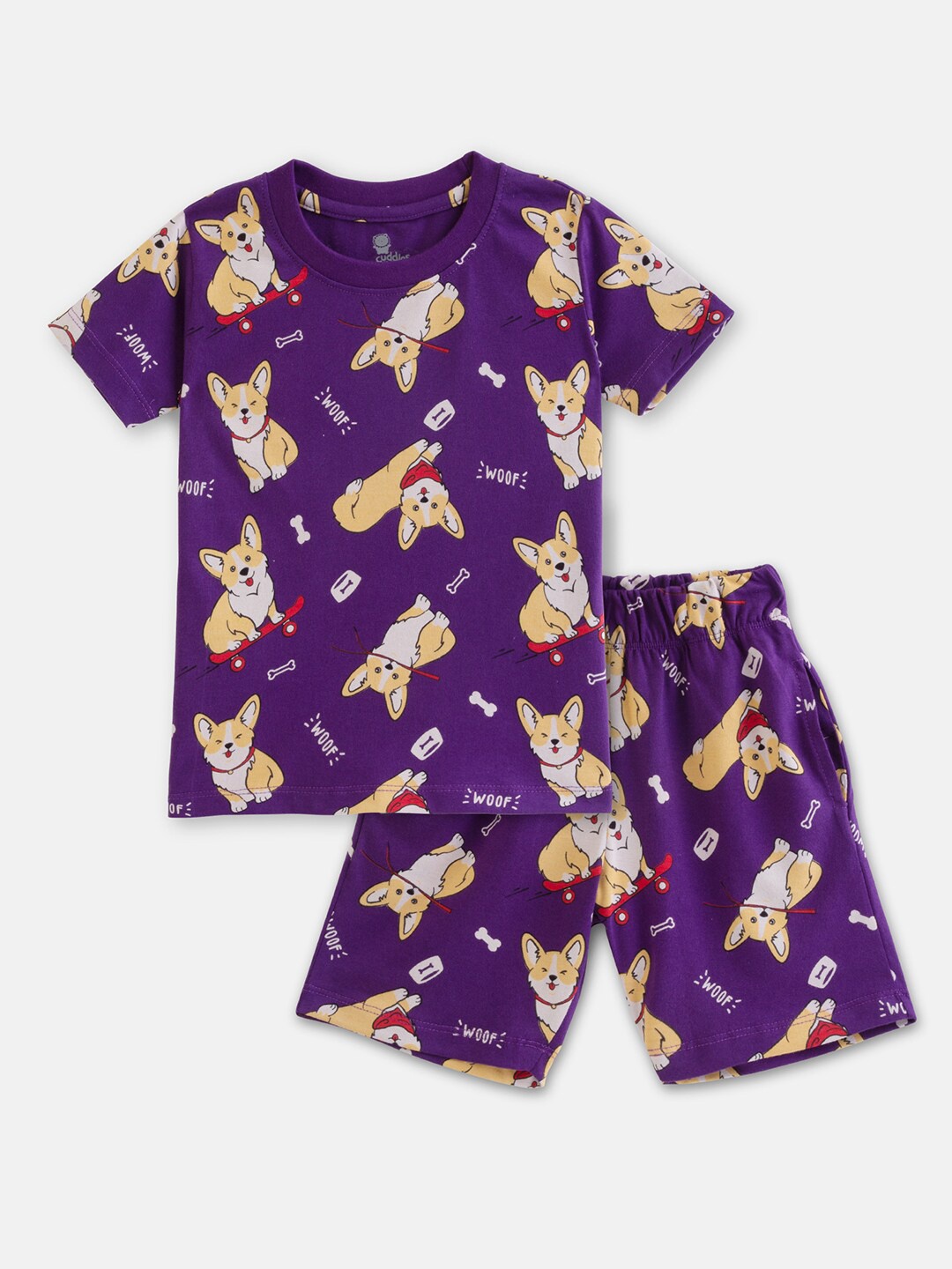 

Cuddles for Cubs Kids Printed Pure Cotton T-shirt With Pyjamas, Purple