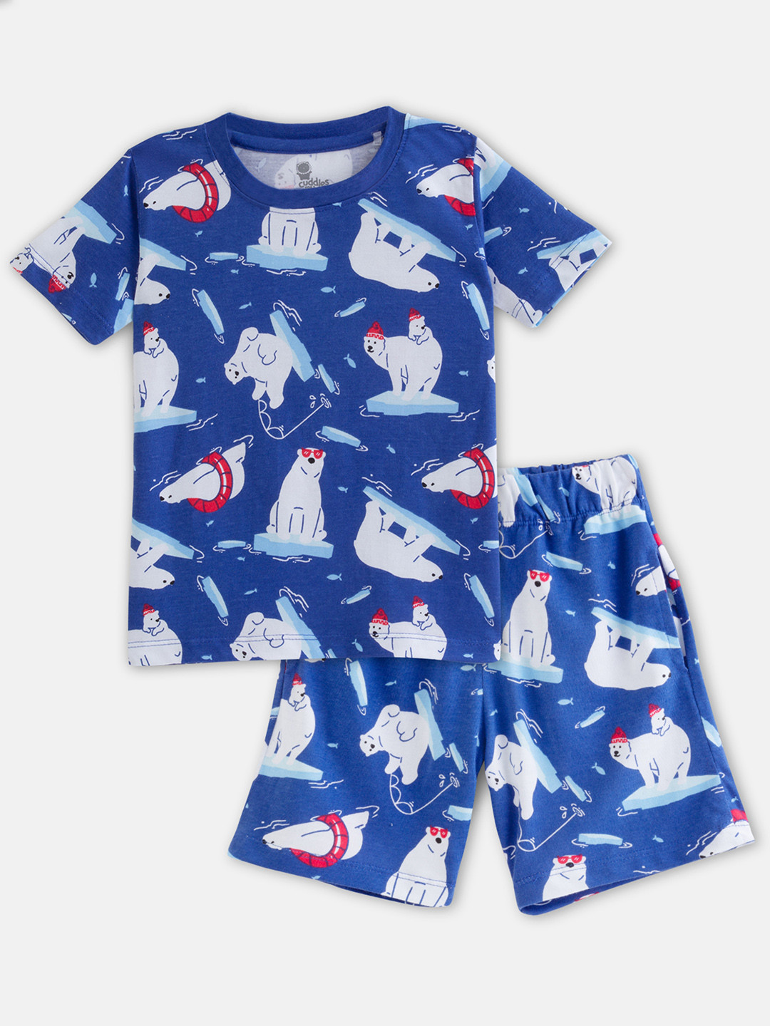 

Cuddles for Cubs Kids Printed Pure Cotton T-shirt With Pyjamas, Blue