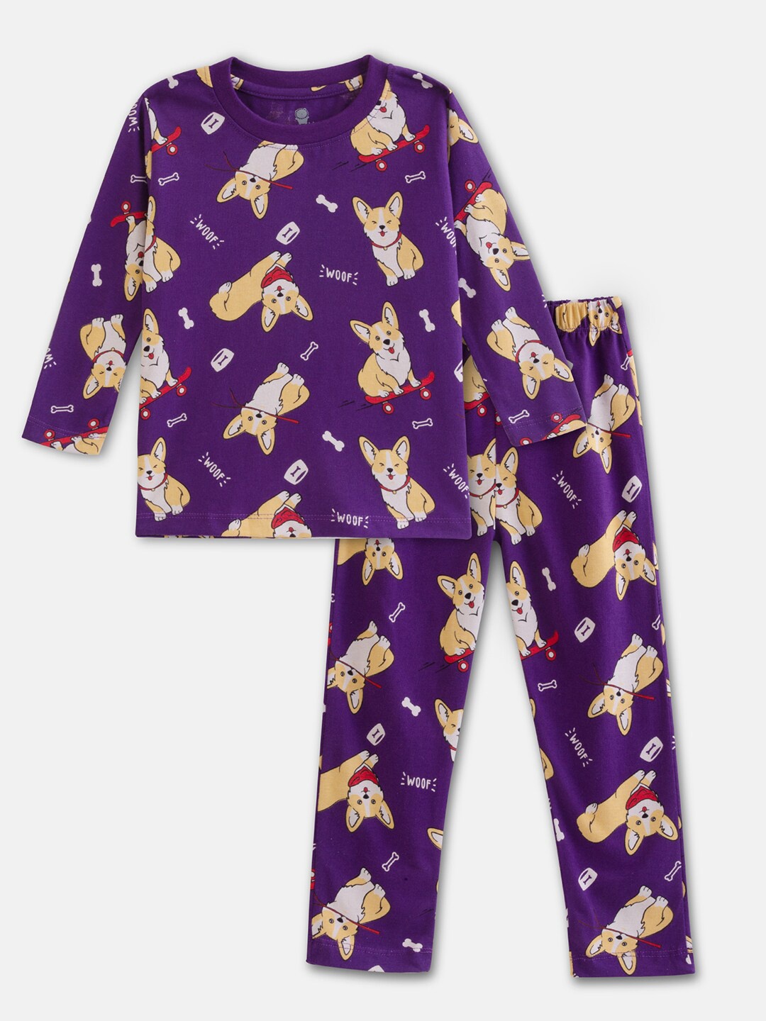 

Cuddles for Cubs Kids Printed Pure Cotton T-shirt With Pyjamas, Purple