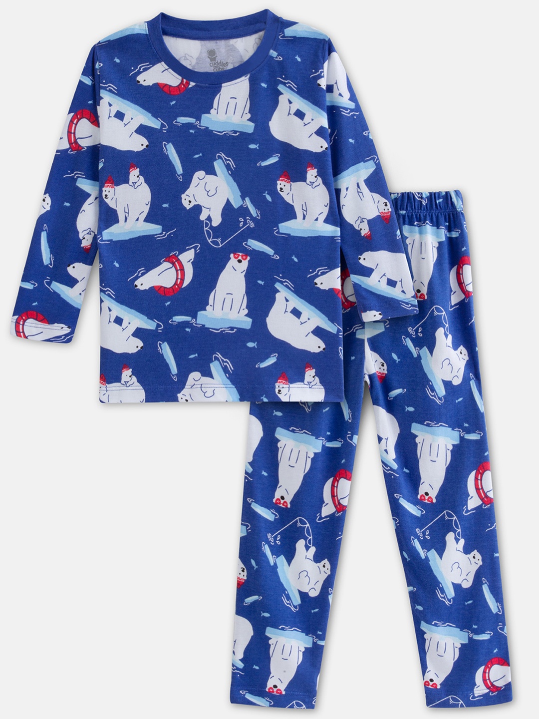 

Cuddles for Cubs Kids Printed Pure Cotton T-shirt With Pyjamas, Blue