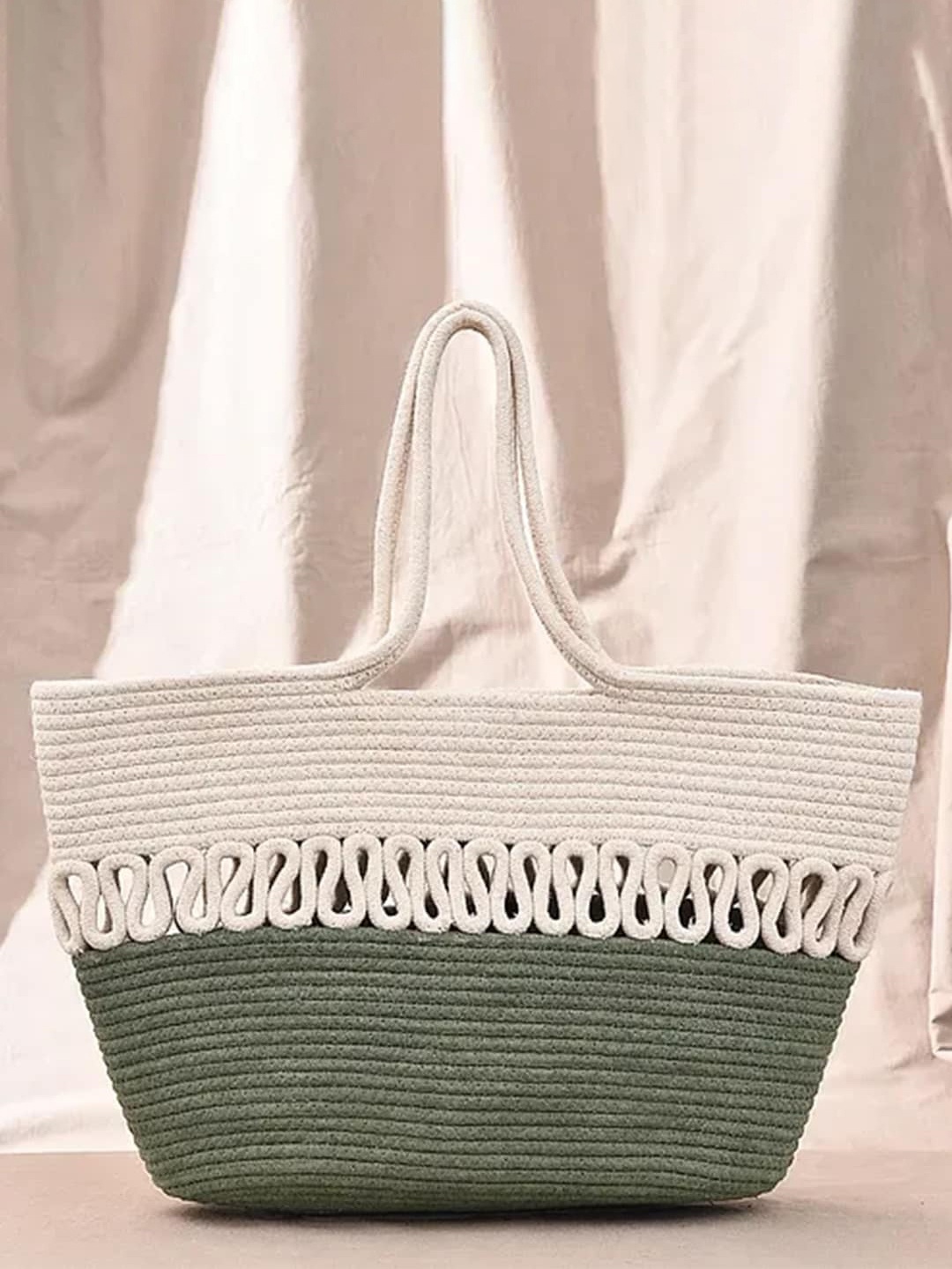

Jalwa Art Textured Oversized Jute Shopper Tote Bag, Olive