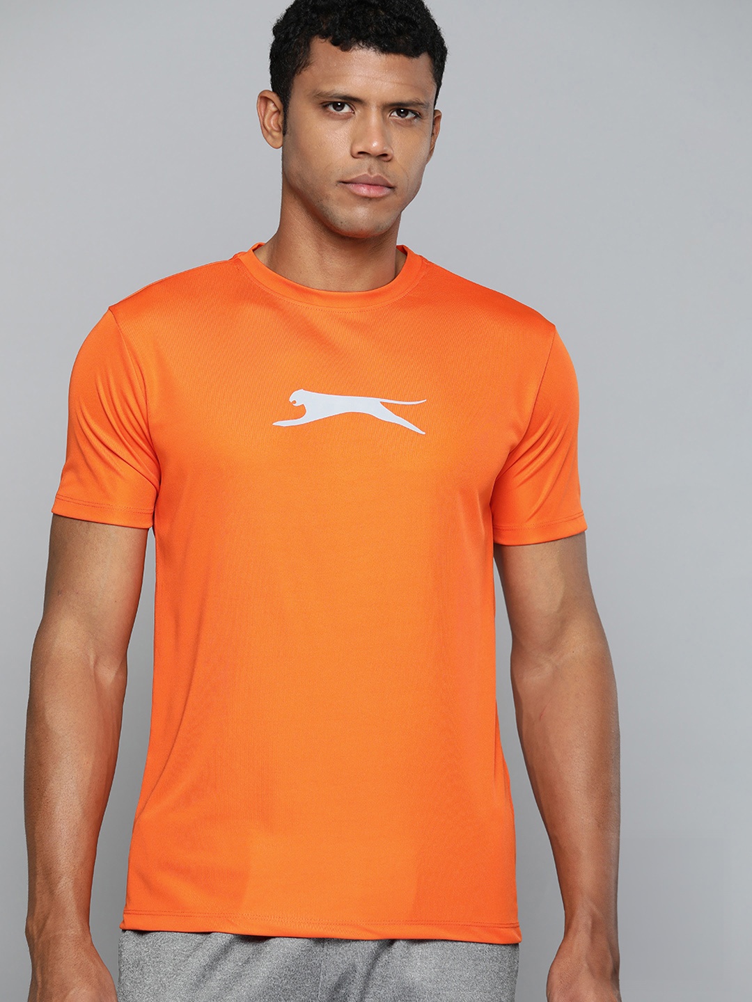 

Slazenger Men Brand Logo Printed Reflective Sports T-shirt, Orange