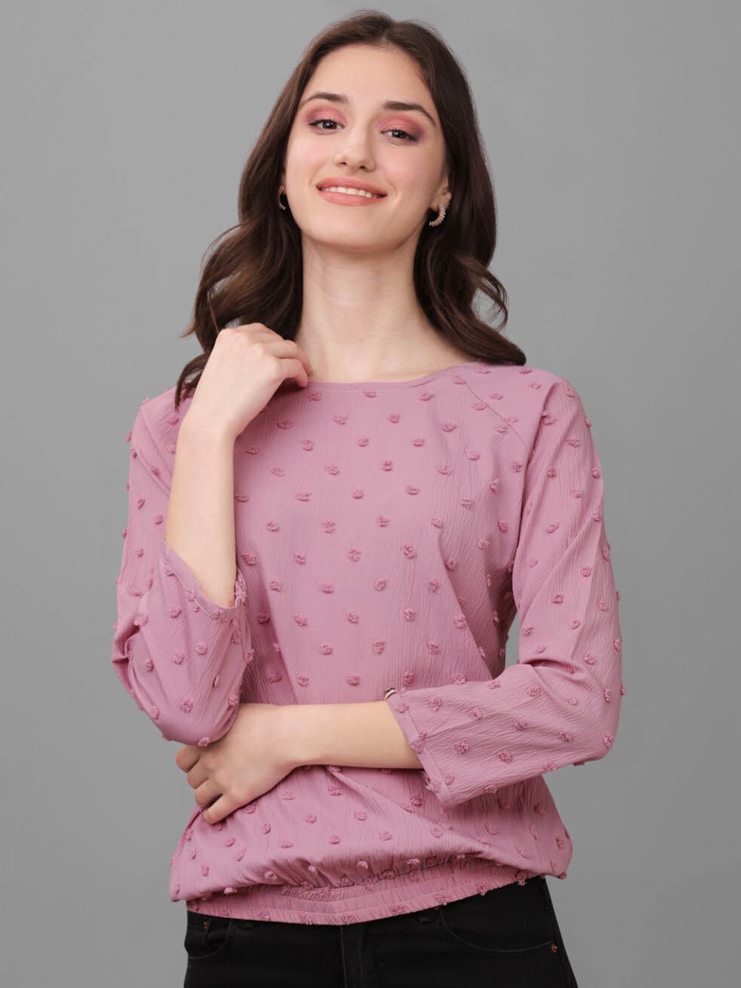 

Modestouze Attires Self Design Regular Top, Pink
