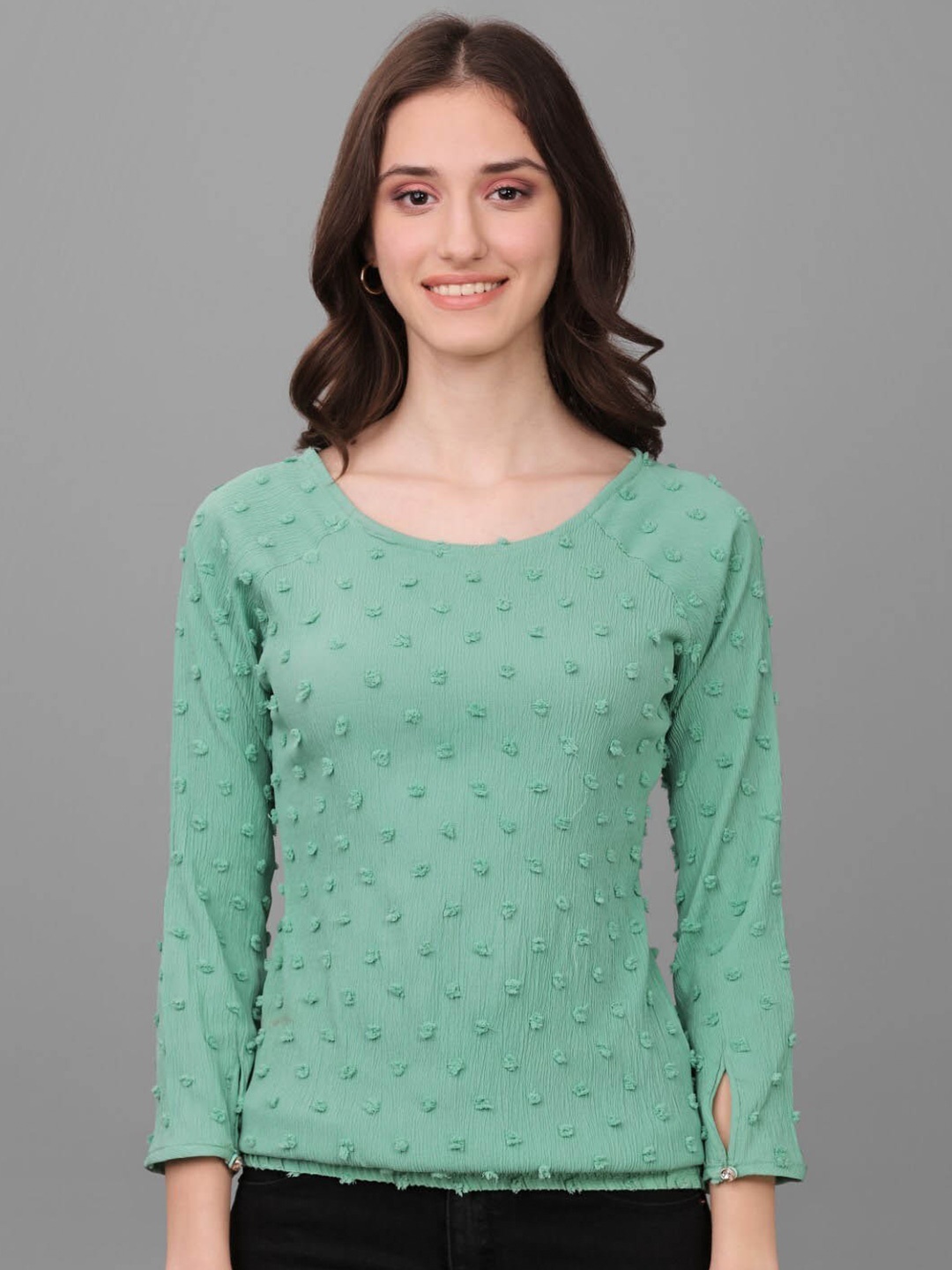 

Modestouze Attires Self Design Regular Top, Green