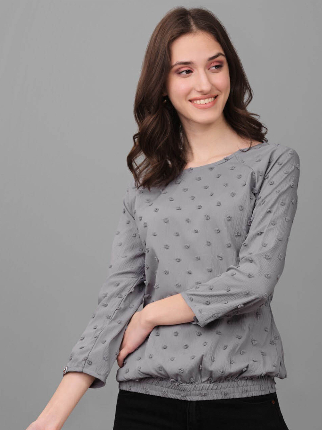 

Modestouze Attires Self Design Regular Top, Grey