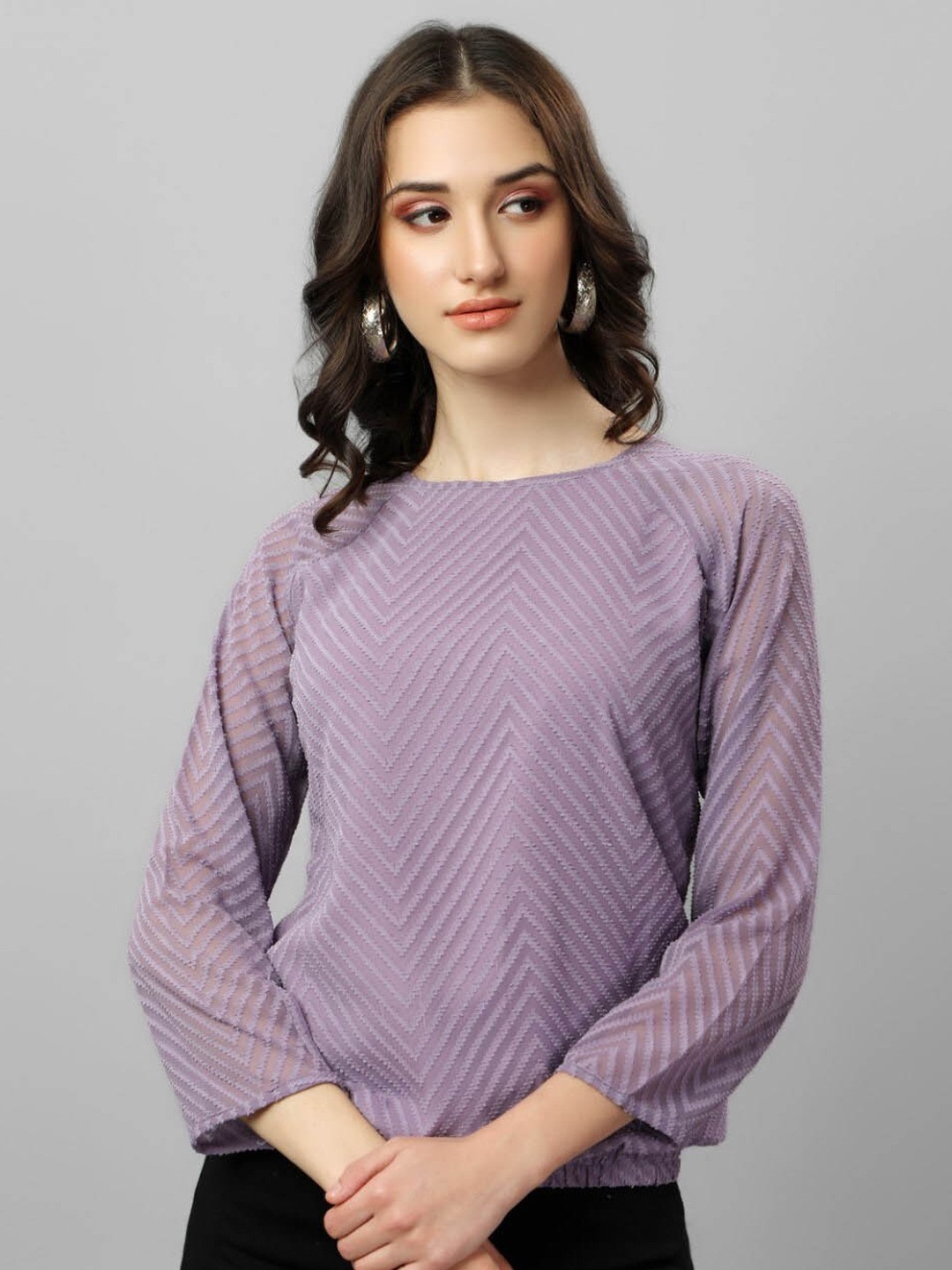 

Modestouze Attires Geometric Self Design Regular Top, Purple