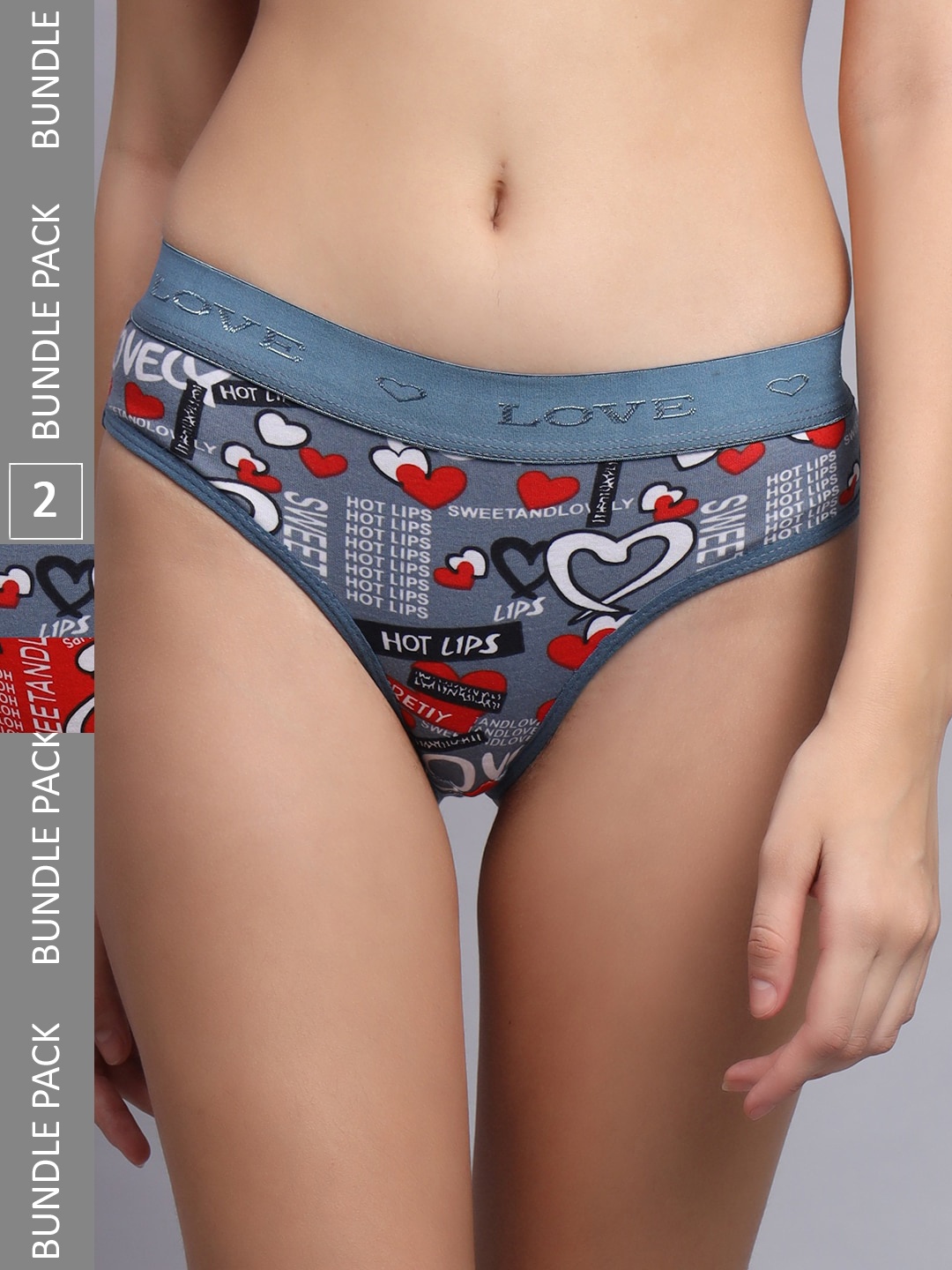 

FiveFlag Pack Of 3 Printed Cotton Anti Bacterial Hipster Briefs, Grey