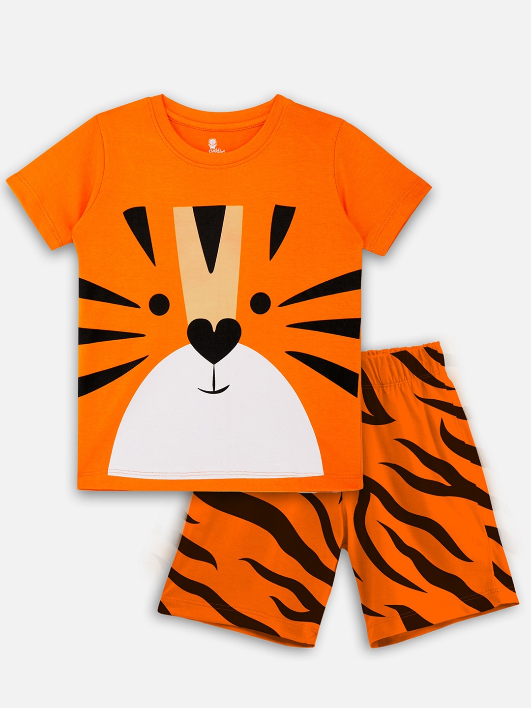 

Cuddles for Cubs Unisex Kids Graphic Printed Pure Cotton T-shirt with Shorts, Orange