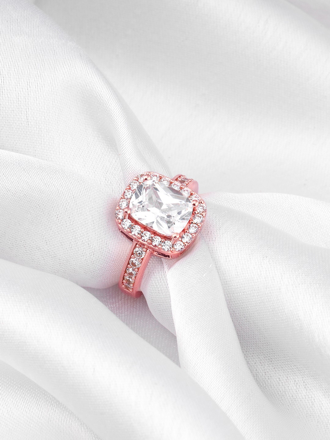 GIVA 925 Sterling Silver Rose Gold-Plated Cubic Zirconia-Studded Ring