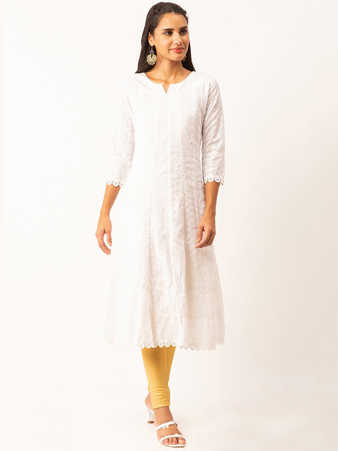

ODETTE Floral Motifs Embroidered Anarkali Kurta, White