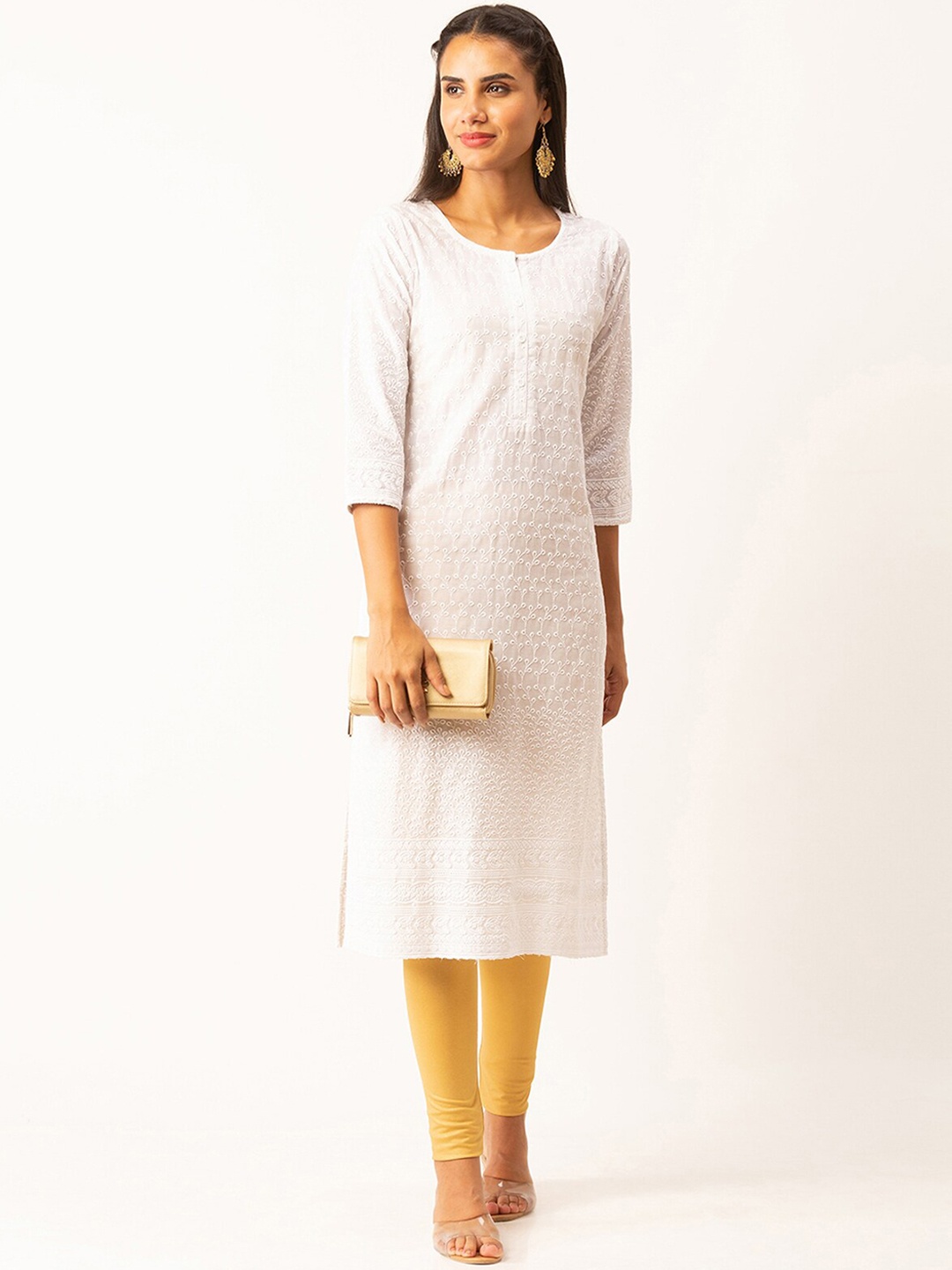 

ODETTE Ethnic Motifs Embroidered Chikankari Kurta, White