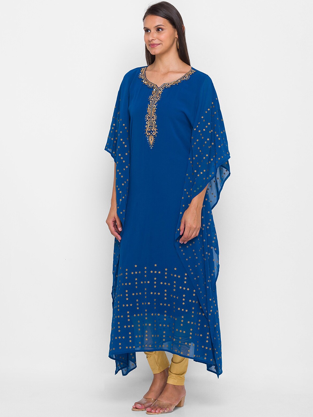 

ODETTE Embroidered Embellished Thread Work Kurta, Blue