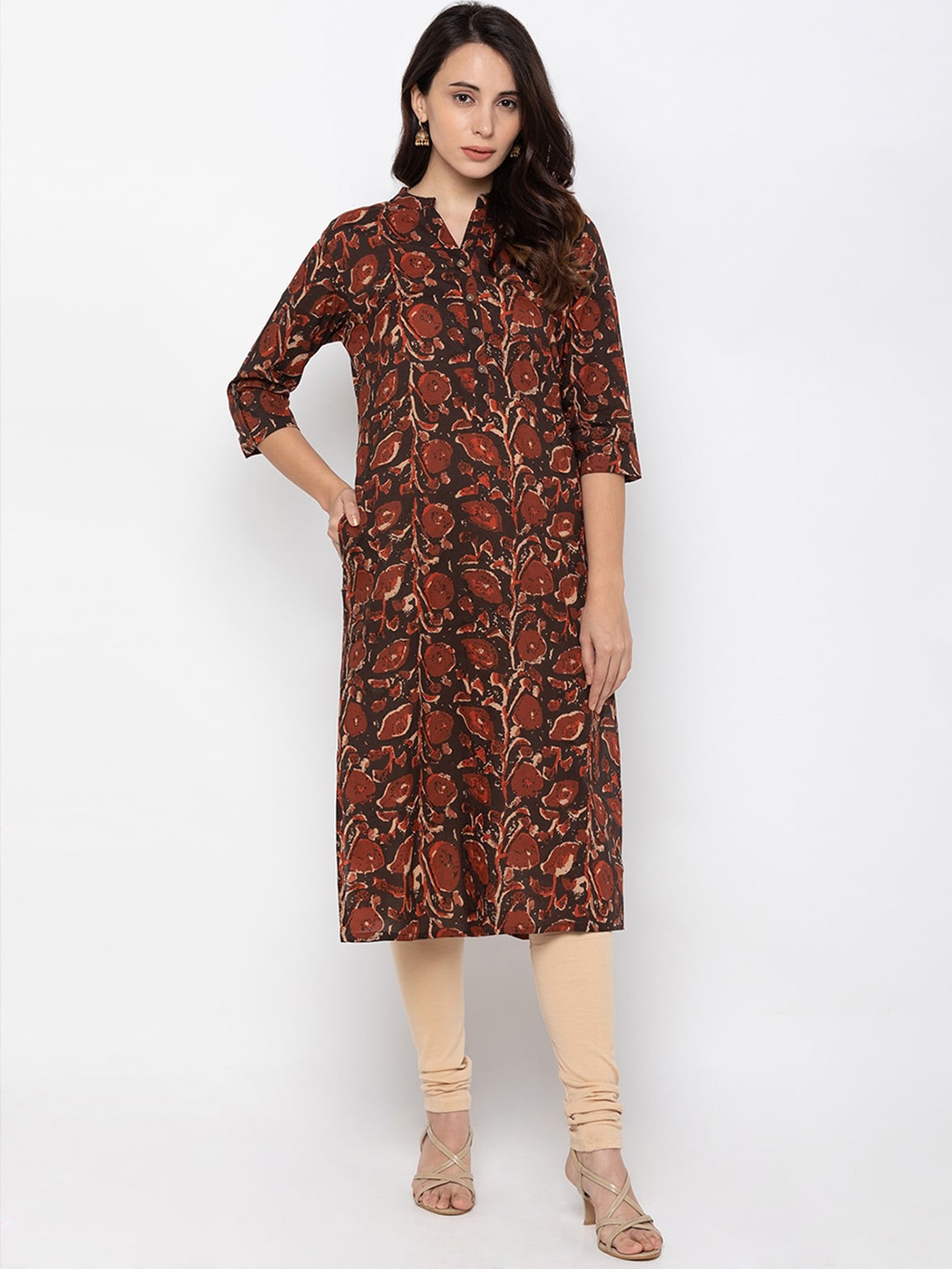 

ODETTE Floral Printed Straight Kurta, Brown