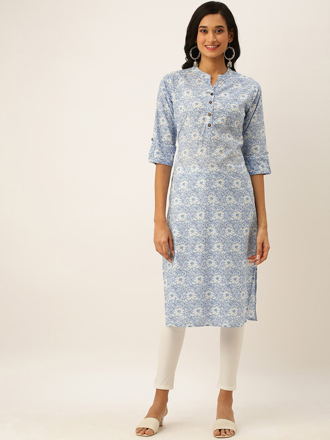 

ODETTE Floral Printed Kurta, Blue