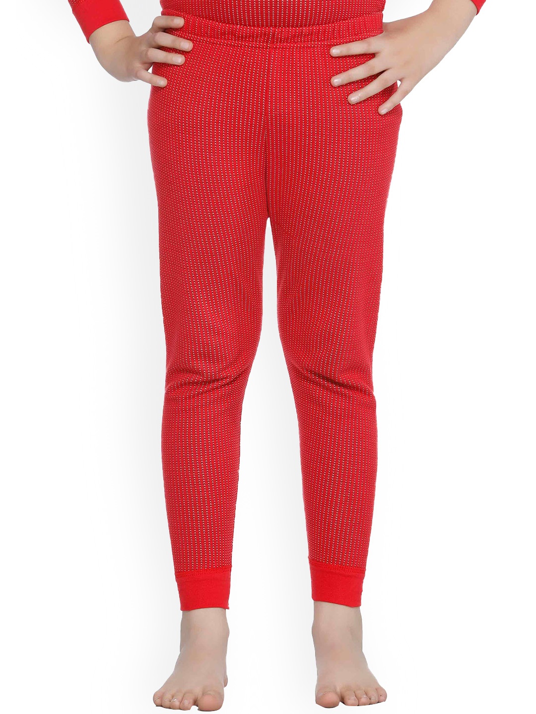 BODYCARE INSIDER Kids Striped Cotton Thermal Bottoms, Red