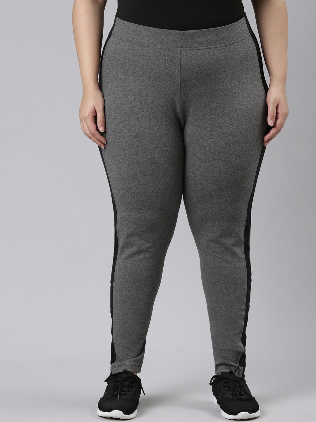 Go Colors Side Striped Ankle-Length Track Pant, Grey
