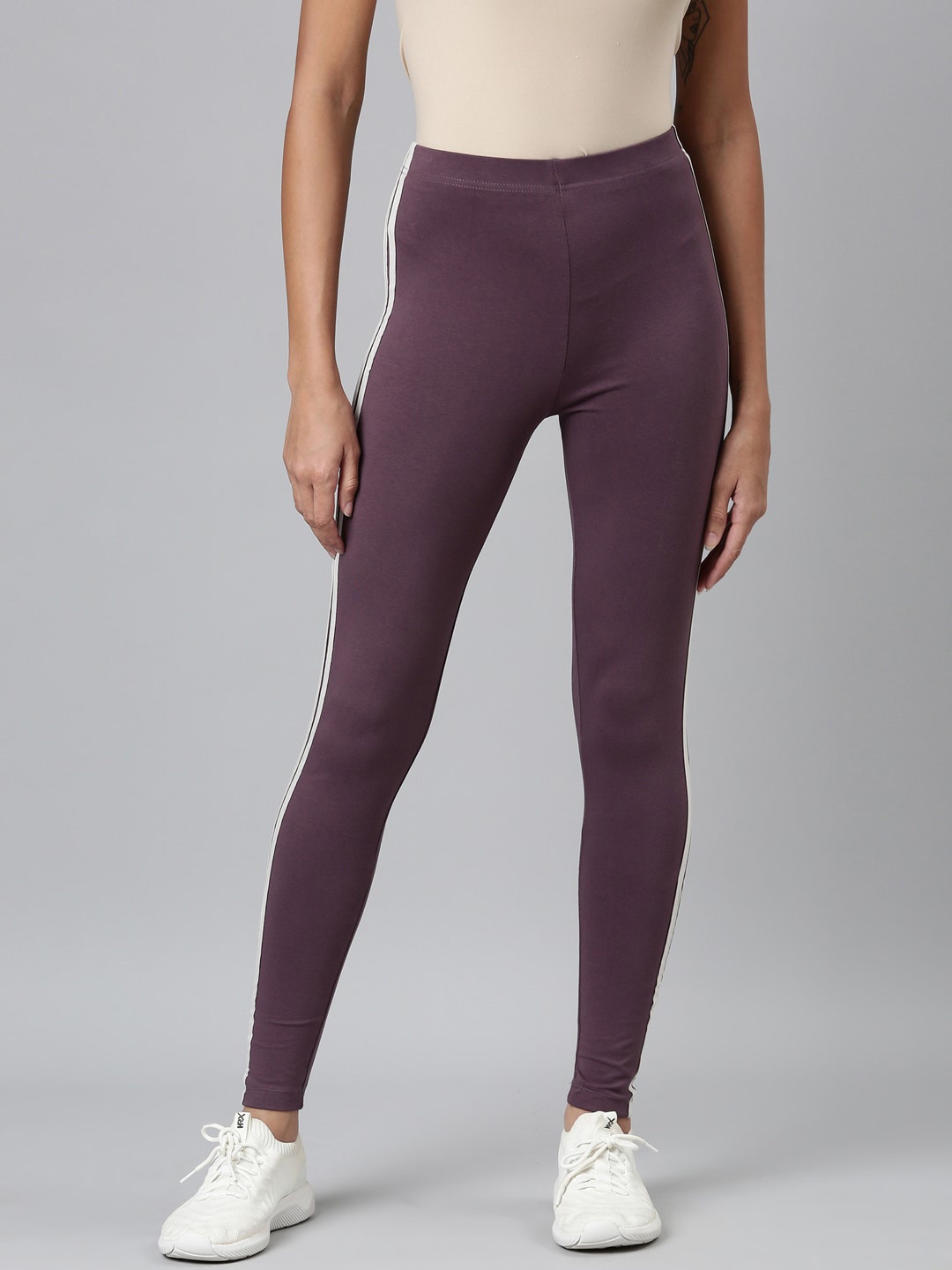 

Go Colors Women Slim Fit Active Leggings With Side Stripes, Purple