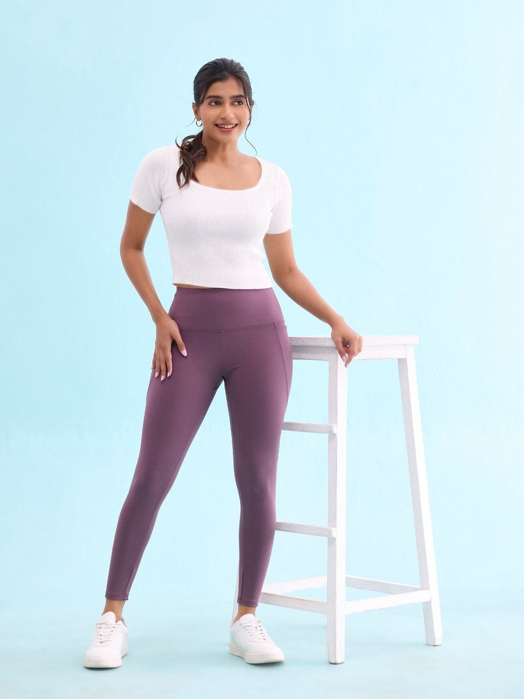 

Go Colors Knitted Fitness Ankle Length Tights, Purple