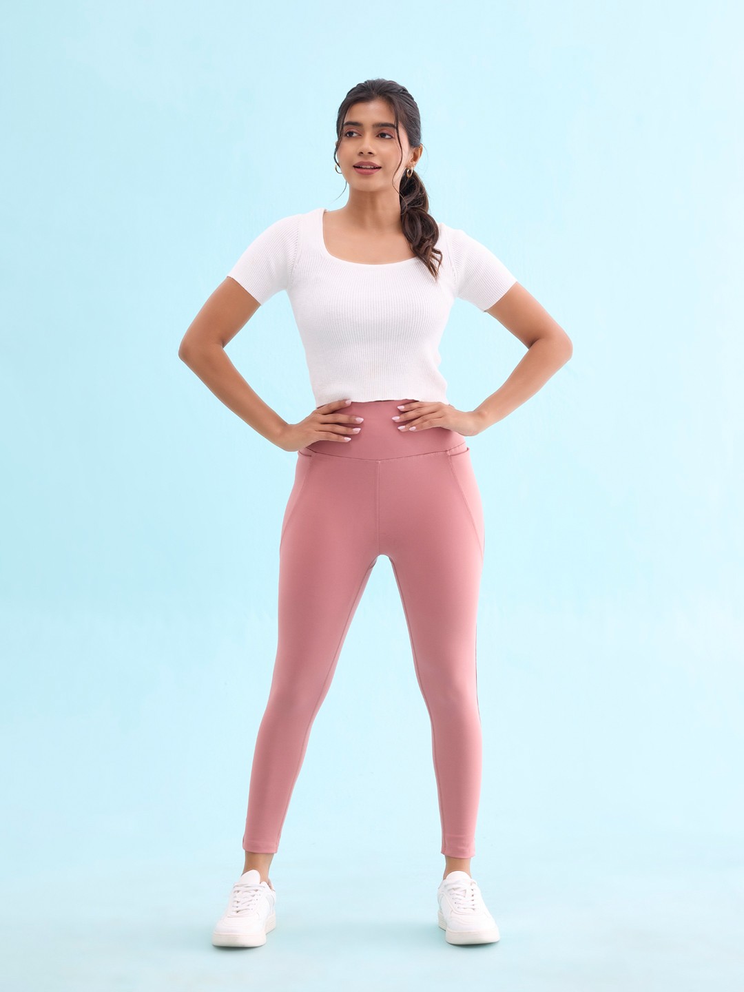 

Go Colors Plus Size Slim Fit Fitness Tights, Pink
