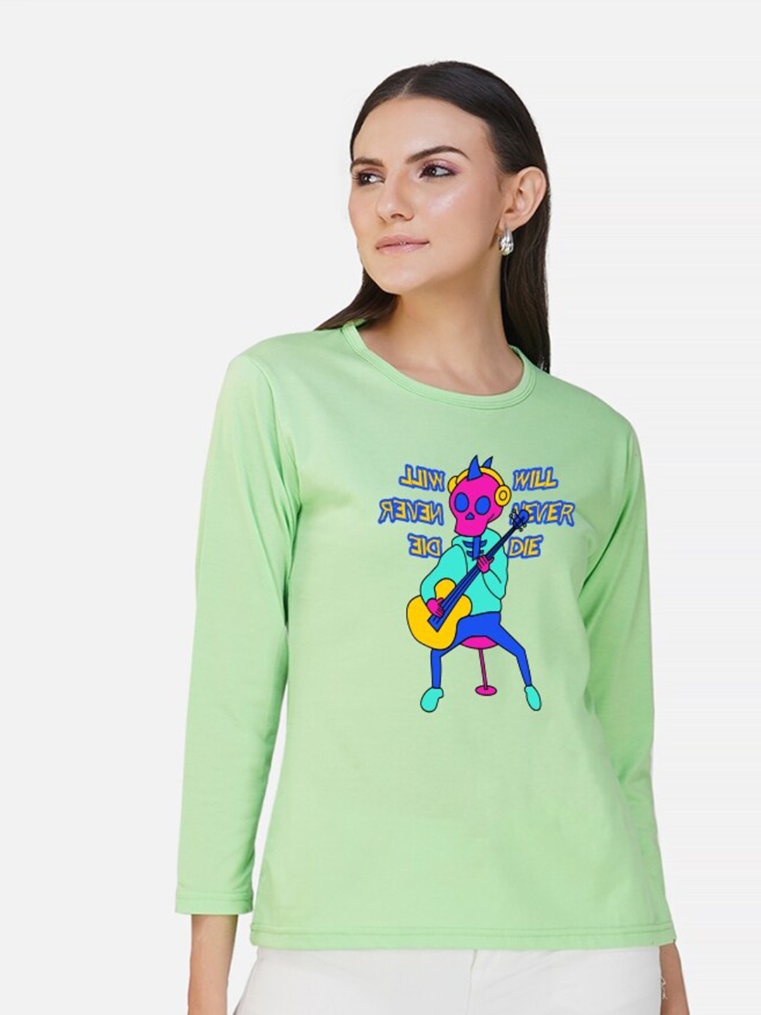 

CHOZI Graphic Printed Long Sleeves Cotton T-shirt, Green