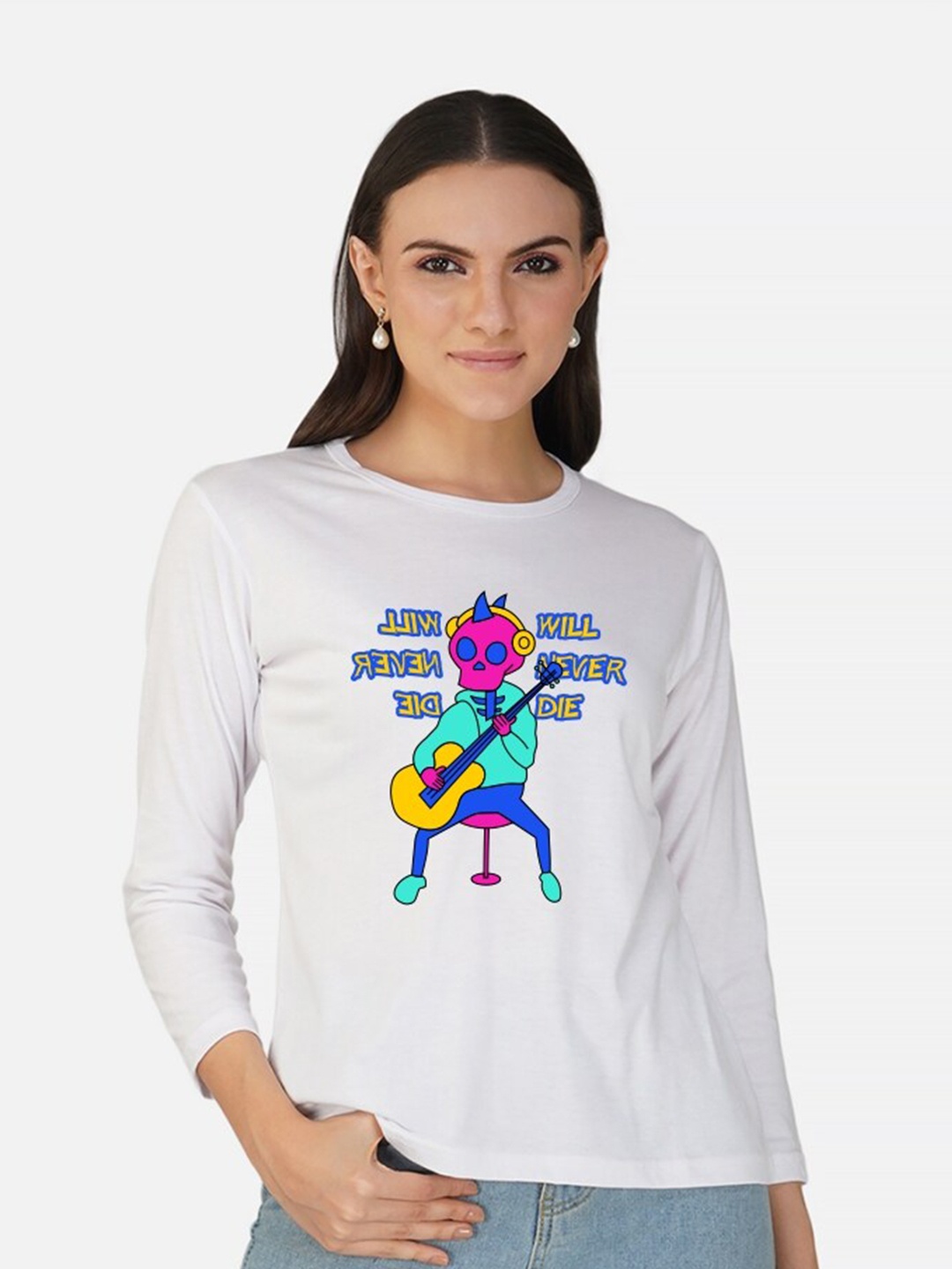 

CHOZI Graphic Printed Long Sleeves Cotton T-shirt, White