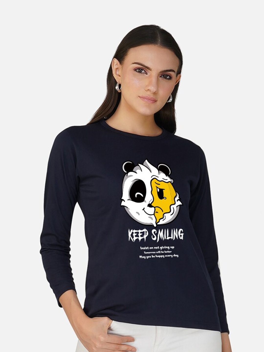 

CHOZI Typography Printed Long Sleeves Cotton T-shirt, Navy blue