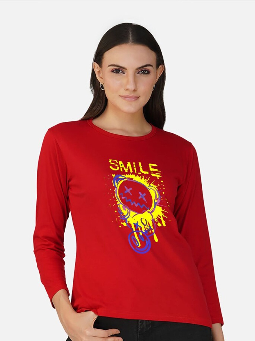 

CHOZI Typographic Printed Long Sleeves Cotton T-shirt, Red