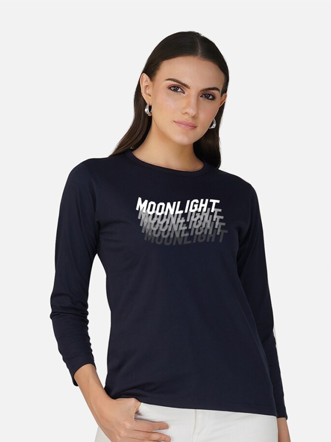 

CHOZI Typography Printed Long Sleeves Cotton T-shirt, Navy blue