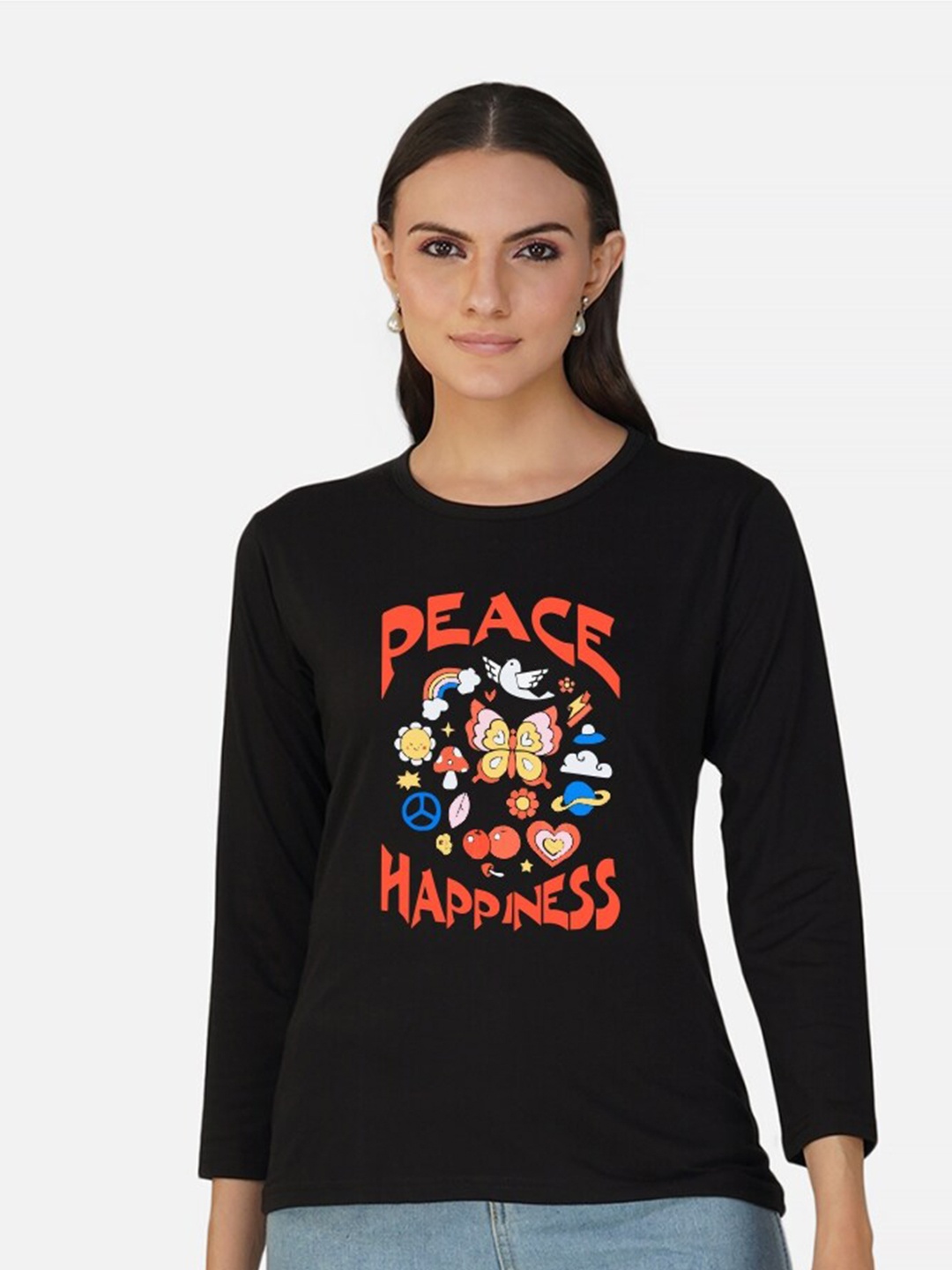 

CHOZI Graphic Printed Cotton T-Shirt, Black