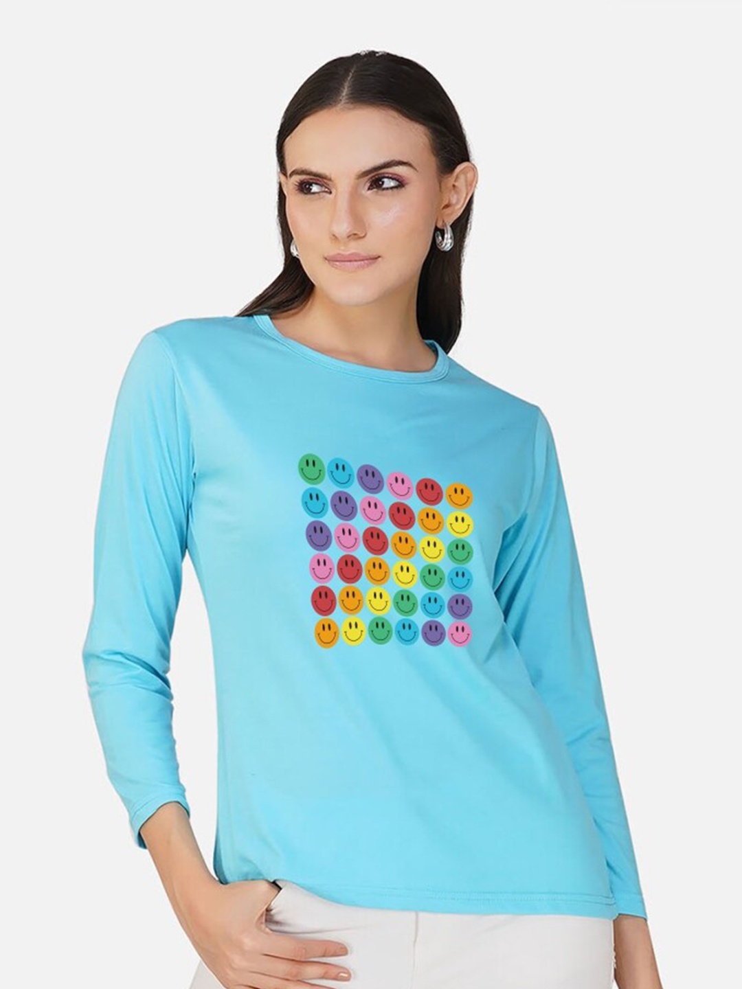 

CHOZI Graphic Printed Cotton T-Shirt, Turquoise blue