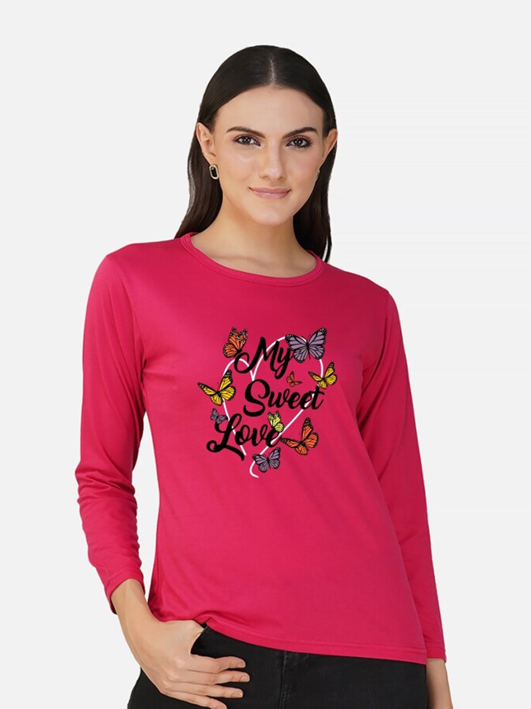 

CHOZI Typography Printed Cotton T-Shirt, Pink