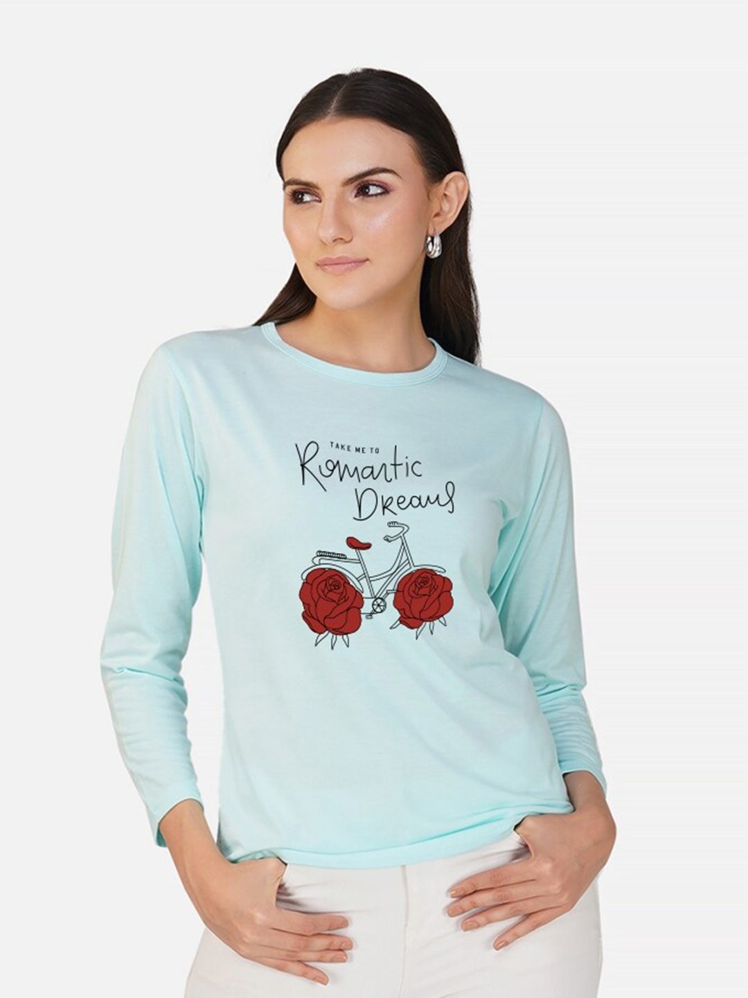 

CHOZI Graphic Printed Cotton T-Shirt, Turquoise blue