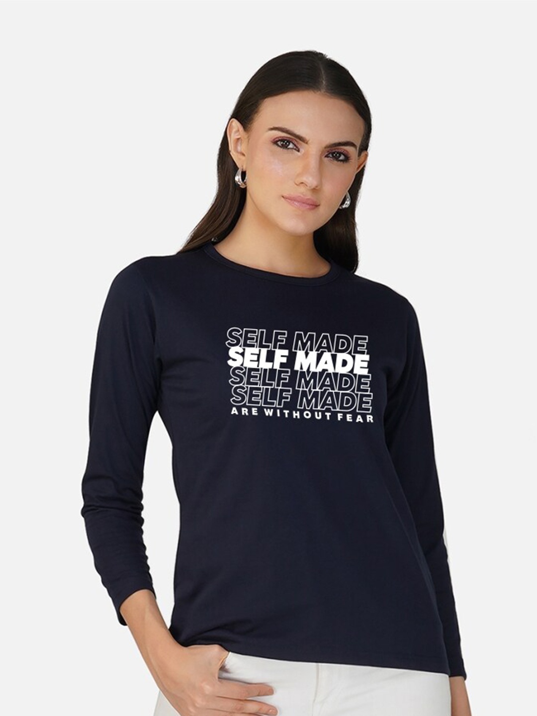 CHOZI Typography Printed Cotton T-shirt, Navy blue