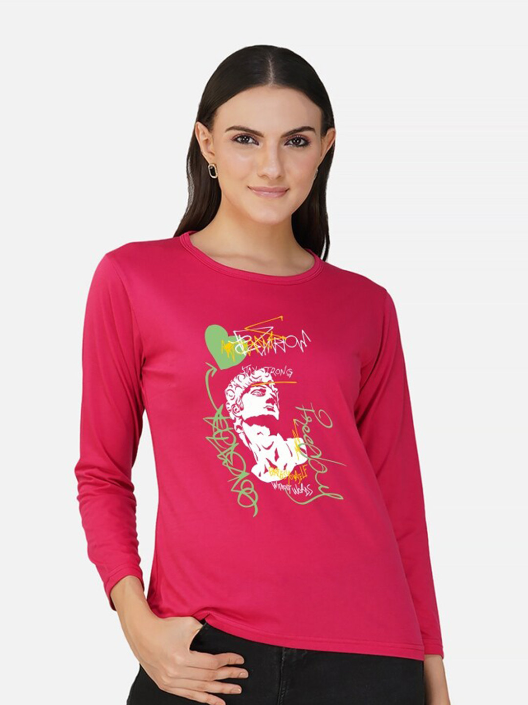 

CHOZI Graphic Printed Cotton T-shirt, Pink