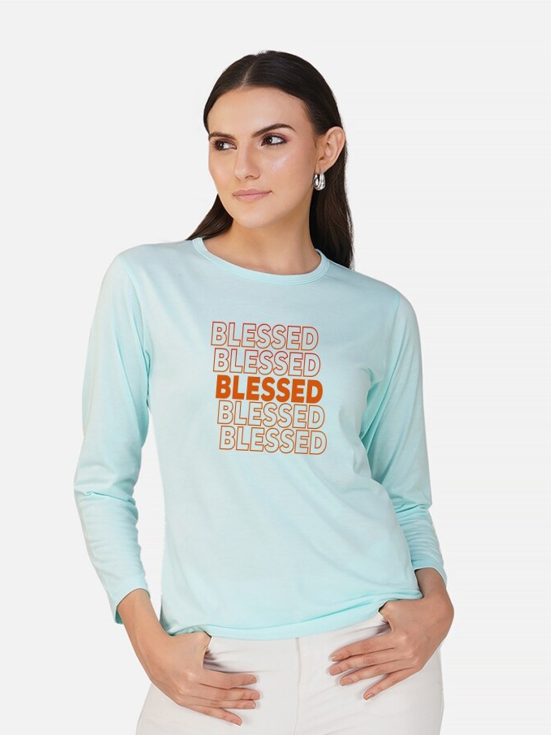 

CHOZI Typography Printed Cotton T-shirt, Turquoise blue