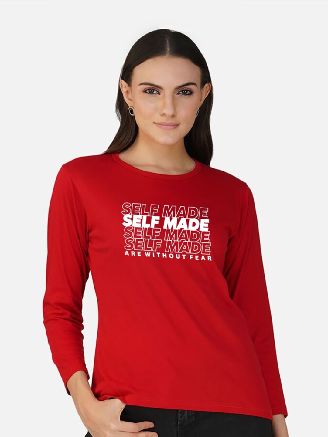 

CHOZI Typography Printed Cotton T-shirt, Red