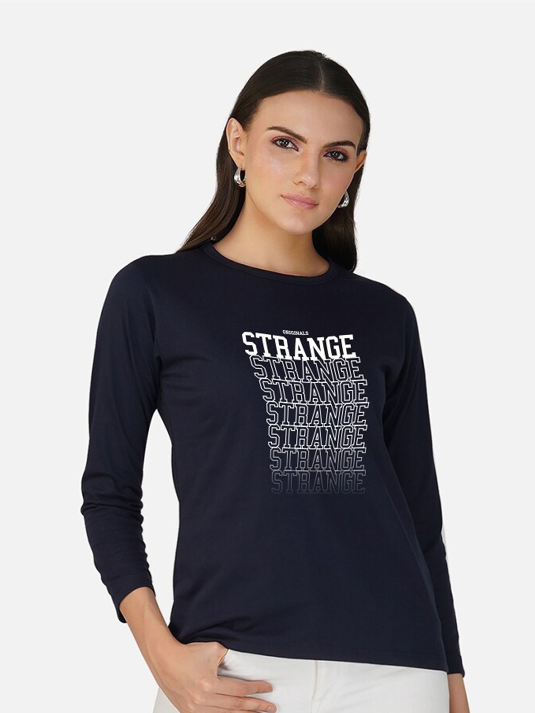 

CHOZI Typography Printed Cotton T-shirt, Navy blue