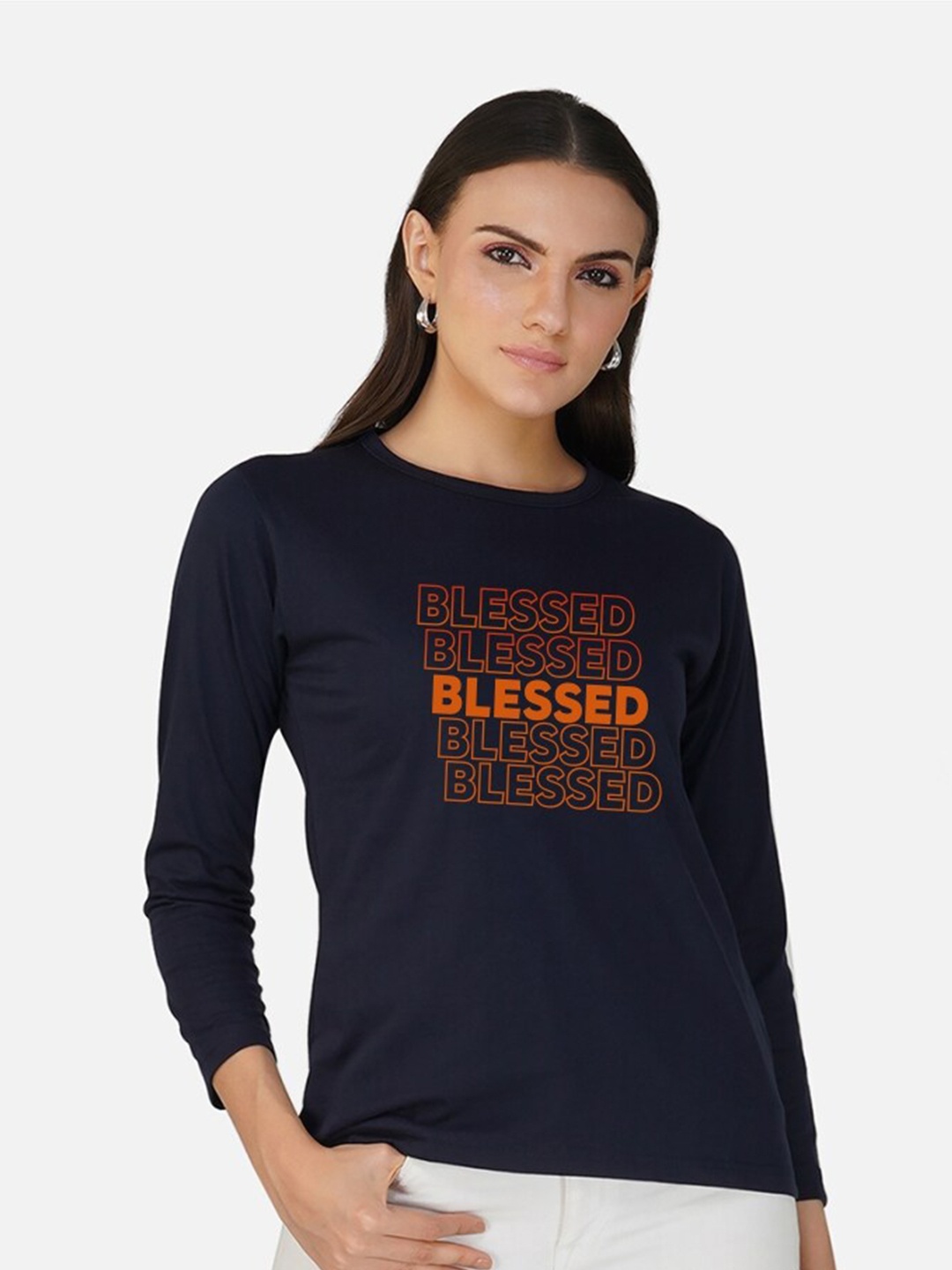 

CHOZI Typography Printed Round Neck Cotton Regular T-shirt, Navy blue