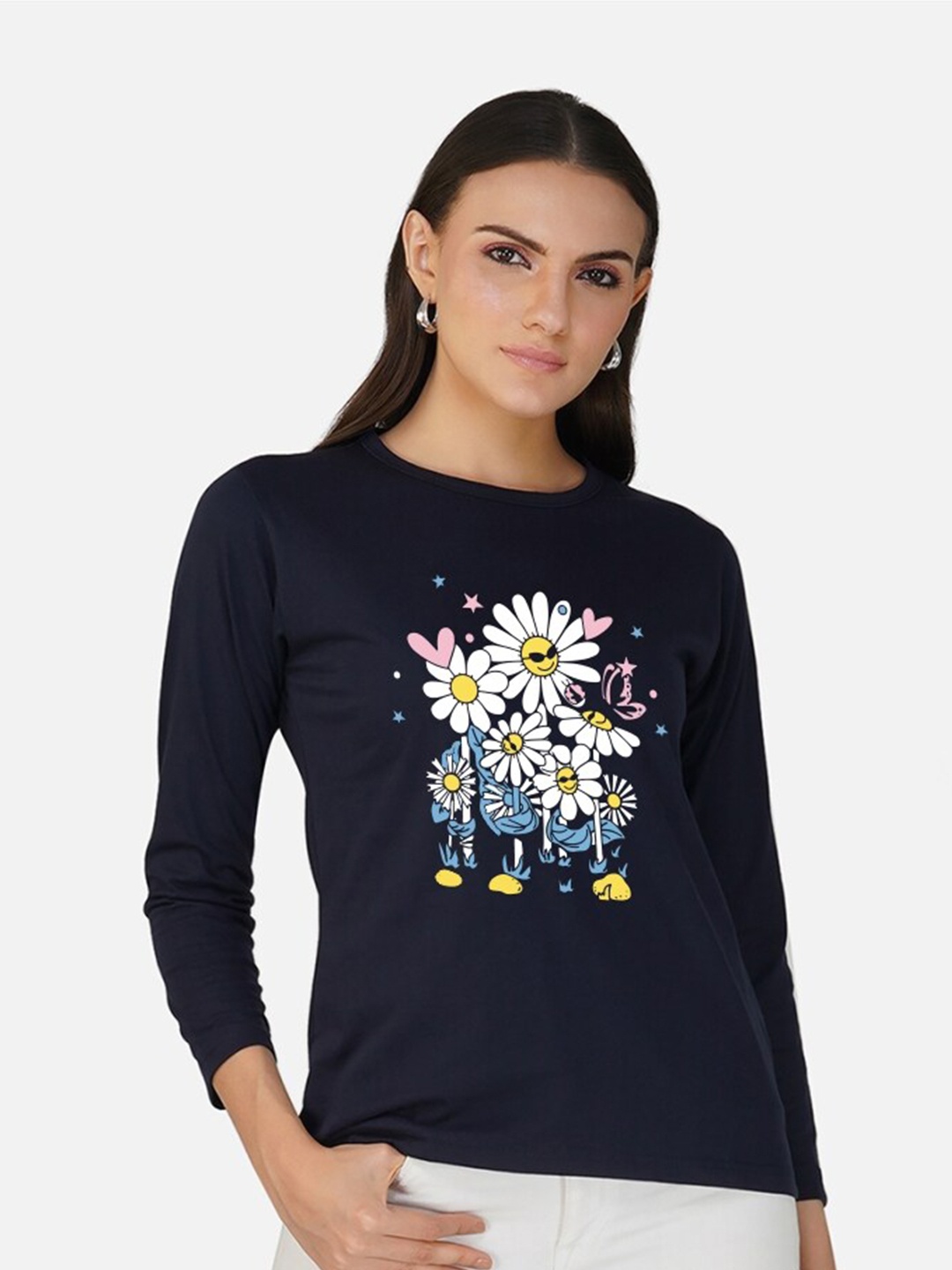 CHOZI Graphic Printed Round Neck Cotton Regular T-shirt, Navy blue
