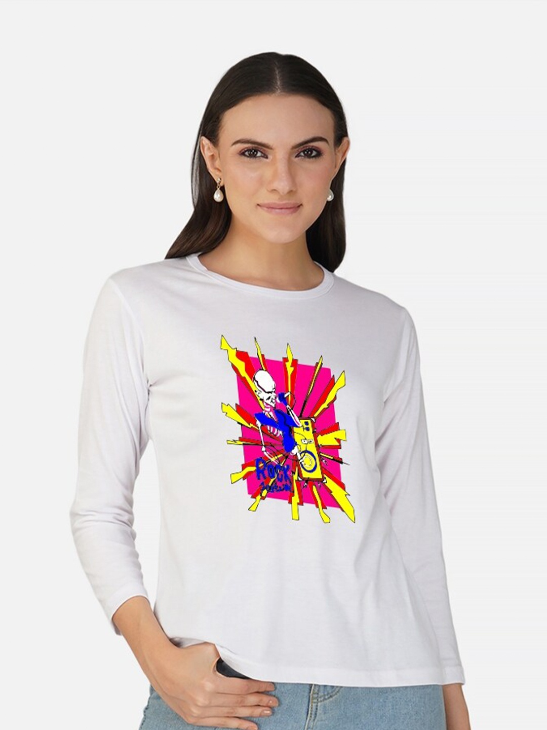 

CHOZI Graphic Printed Round Neck Cotton T-shirt, White