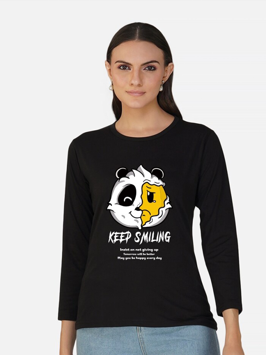 

CHOZI Graphic Printed Round Neck Cotton T-shirt, Black